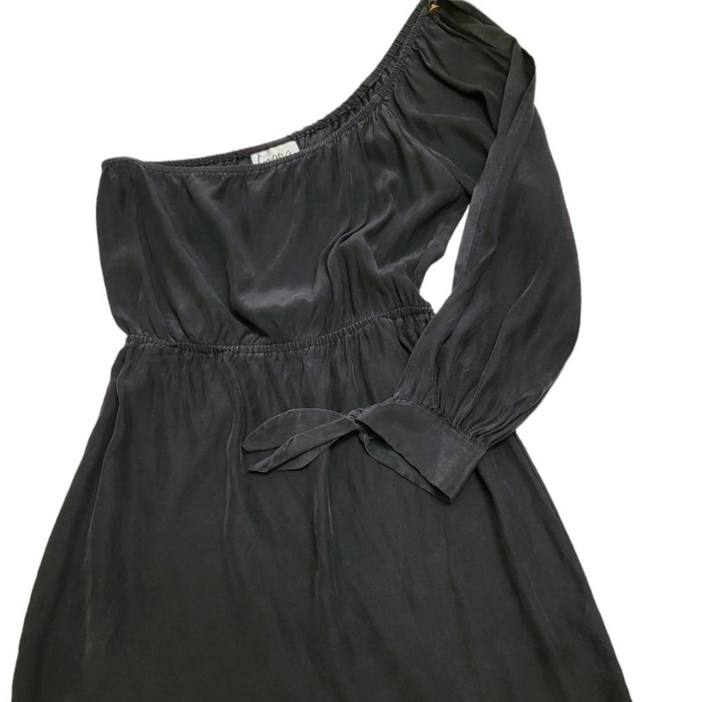 Leona By Lauren Leonard Size XS 100% Silk Black Slip LBD One Shoulder